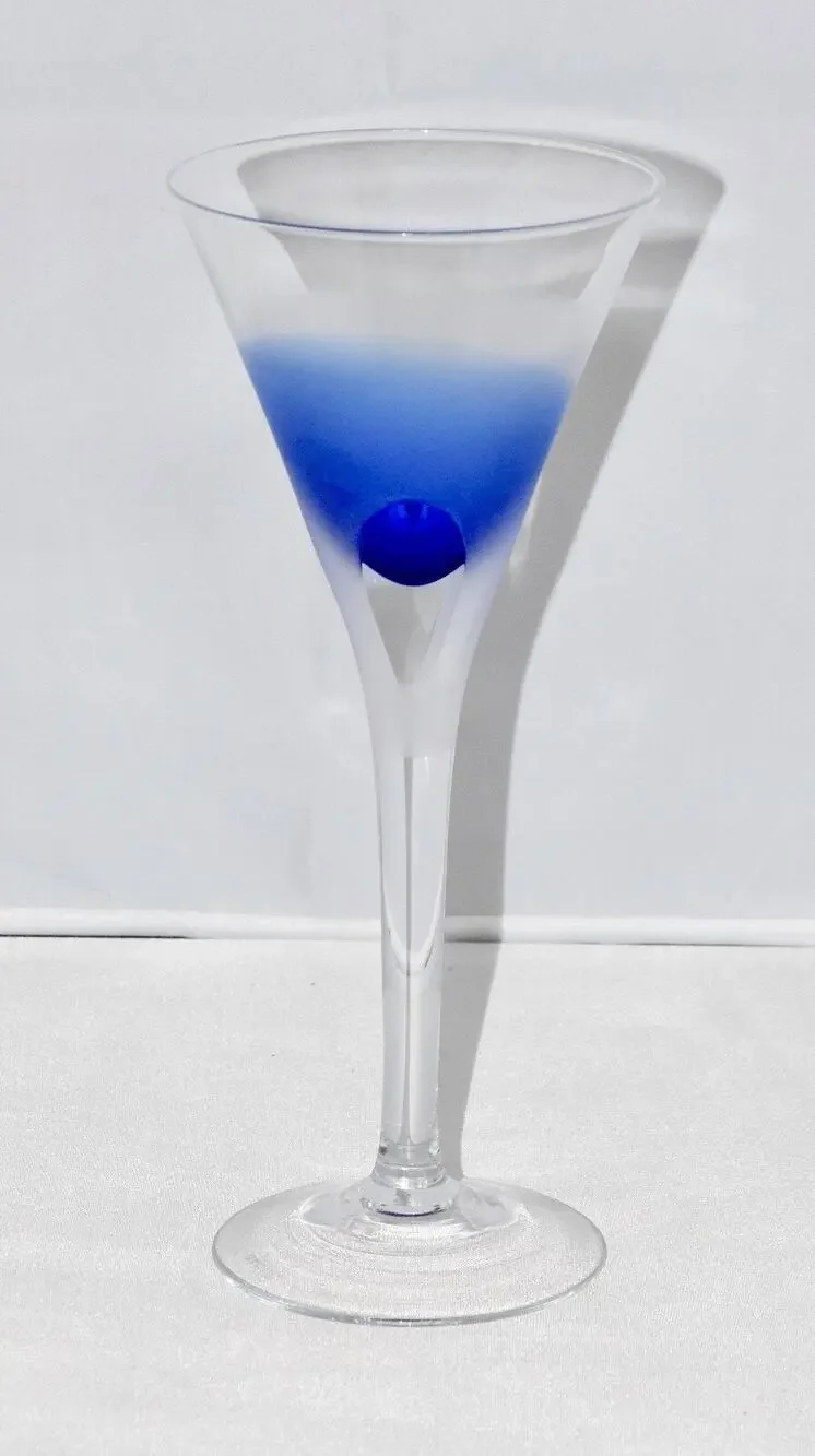 BLOCK Crystal Stockholm Cobalt Blue Martini Goblet Air Bubble Stem Glass